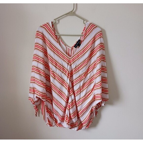 Lane Bryant Top Striped Off The Shoulder Short Sleeve Orange White Size 14/16 - Picture 1 of 6